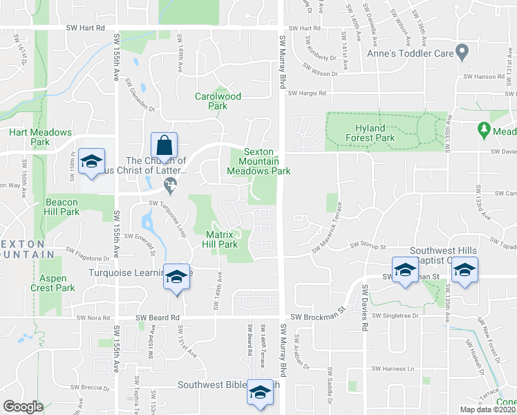 map of restaurants, bars, coffee shops, grocery stores, and more near 8600 Southwest 147th Terrace in Beaverton
