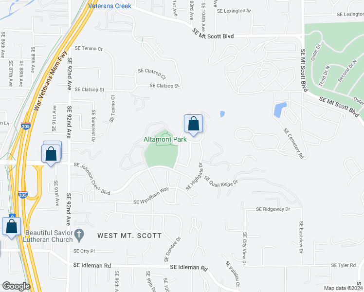 map of restaurants, bars, coffee shops, grocery stores, and more near 8932 Southeast Bristol Park Drive in Happy Valley