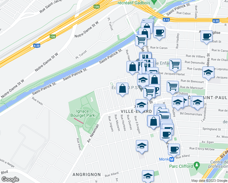map of restaurants, bars, coffee shops, grocery stores, and more near 5977 Rue Hurteau in Montréal