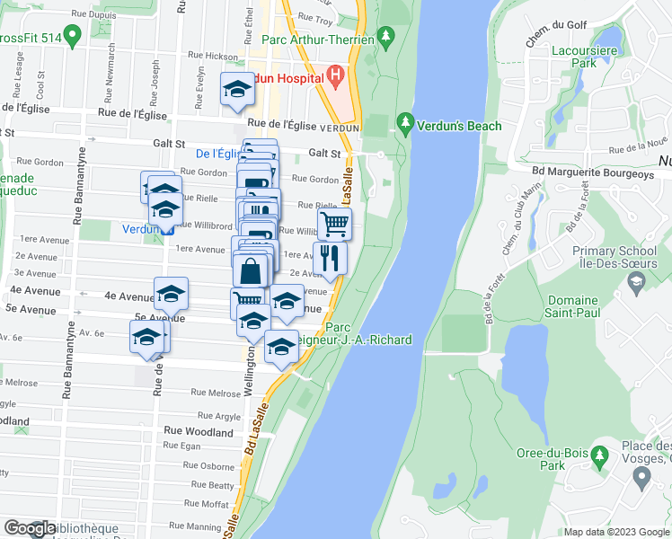map of restaurants, bars, coffee shops, grocery stores, and more near 4631 Boulevard LaSalle in Montréal