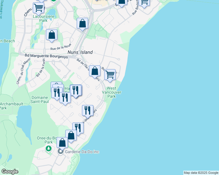 map of restaurants, bars, coffee shops, grocery stores, and more near 201 Rue Corot in Montreal