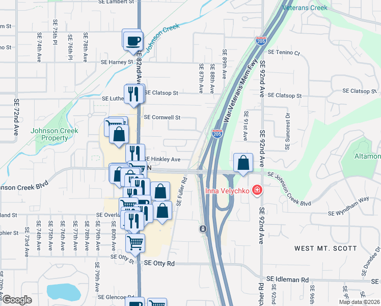 map of restaurants, bars, coffee shops, grocery stores, and more near 8951 Southeast Fuller Road in Happy Valley