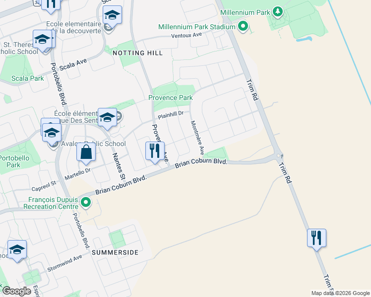 map of restaurants, bars, coffee shops, grocery stores, and more near in Ottawa