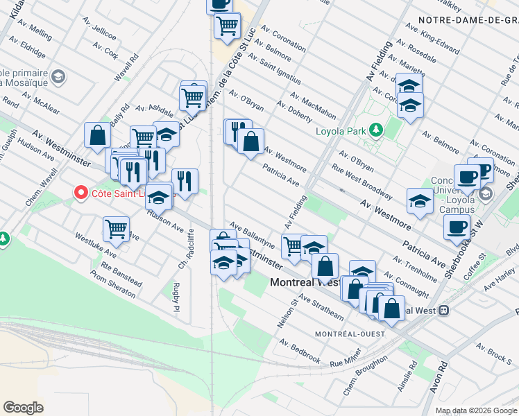 map of restaurants, bars, coffee shops, grocery stores, and more near 5206 Avenue Connaught in Montréal