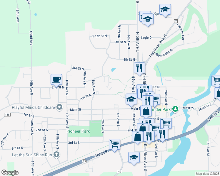 map of restaurants, bars, coffee shops, grocery stores, and more near 715 1st Street North in Cold Spring