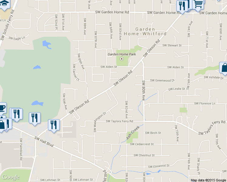 map of restaurants, bars, coffee shops, grocery stores, and more near 8610 Southwest Washington Drive in Portland