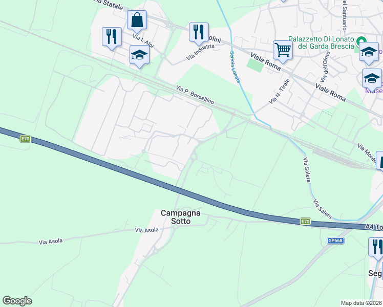 map of restaurants, bars, coffee shops, grocery stores, and more near 26D Via Campagna Sopra in Provincia di Brescia