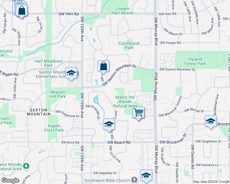 map of restaurants, bars, coffee shops, grocery stores, and more near 8625 Southwest 151st Place in Beaverton