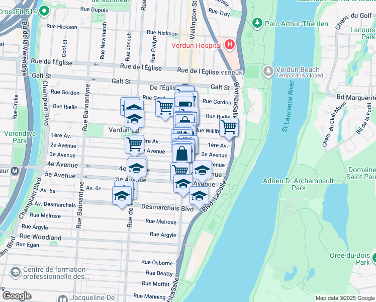 map of restaurants, bars, coffee shops, grocery stores, and more near 4648 Wellington Street in Montreal