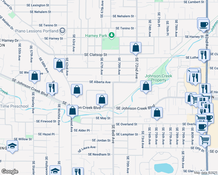 map of restaurants, bars, coffee shops, grocery stores, and more near 9144 SE 67th Ave in Portland