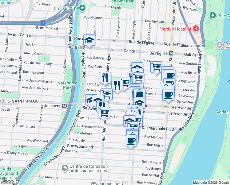 map of restaurants, bars, coffee shops, grocery stores, and more near 838 2e Avenue in Montréal