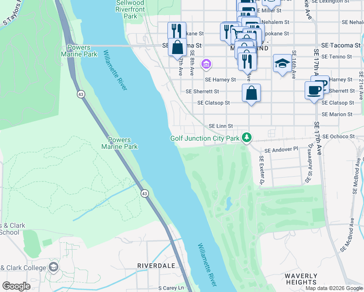 map of restaurants, bars, coffee shops, grocery stores, and more near 790 Southeast Webber Street in Portland