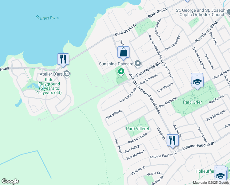 map of restaurants, bars, coffee shops, grocery stores, and more near 18535 Rue Joseph Lahaie in Montréal