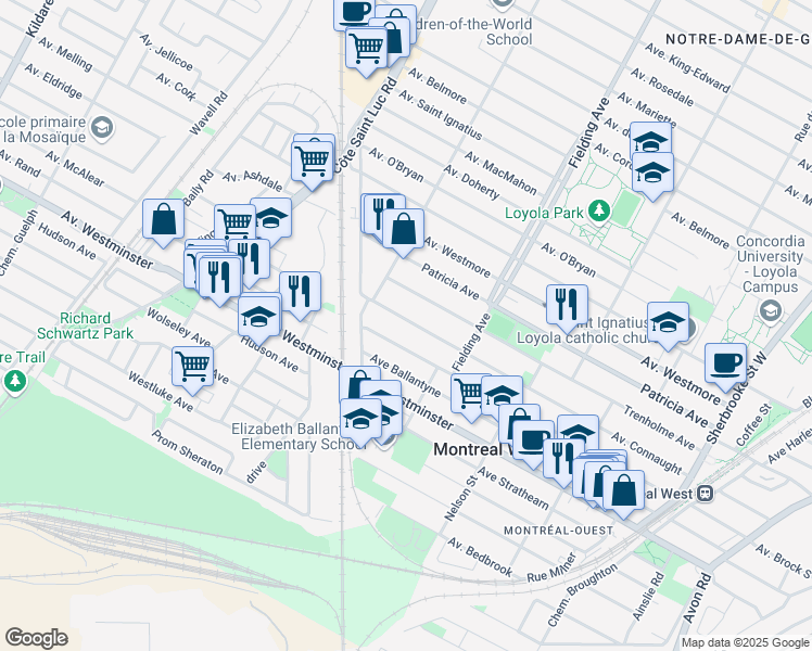 map of restaurants, bars, coffee shops, grocery stores, and more near 5224 Avenue Connaught in Montréal
