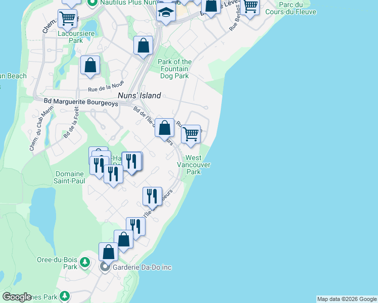 map of restaurants, bars, coffee shops, grocery stores, and more near 201 Rue Corot in Montrã©Al