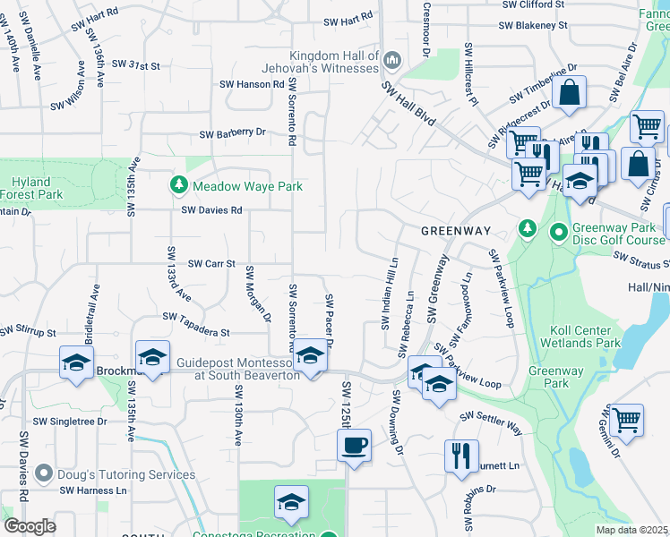 map of restaurants, bars, coffee shops, grocery stores, and more near 8425 Southwest Connemara Place in Beaverton