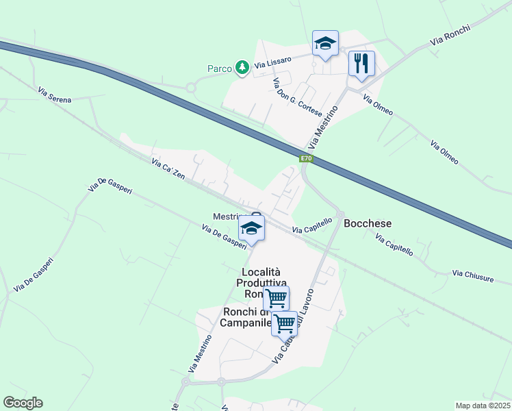 map of restaurants, bars, coffee shops, grocery stores, and more near 10 Via Ca' Zen in Ronchi di Campanile