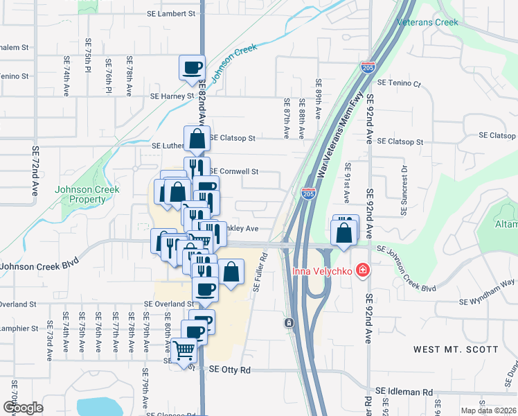 map of restaurants, bars, coffee shops, grocery stores, and more near 8516 Southeast Garden Lane in Happy Valley