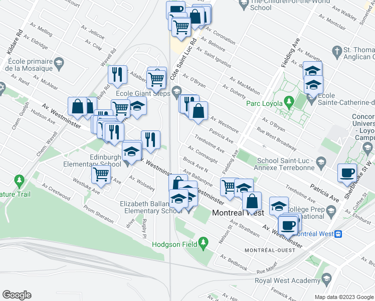 map of restaurants, bars, coffee shops, grocery stores, and more near 5274 Avenue Connaught in Montréal
