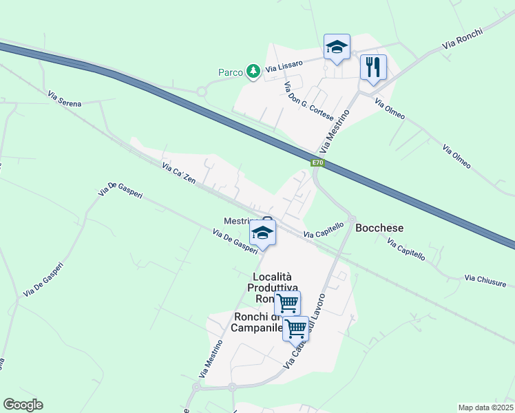 map of restaurants, bars, coffee shops, grocery stores, and more near 10 Via Ca' Zen in Ronchi di Campanile
