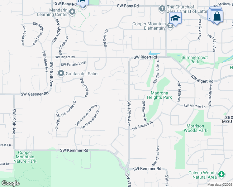 map of restaurants, bars, coffee shops, grocery stores, and more near 8427 Southwest 175th Avenue in Aloha