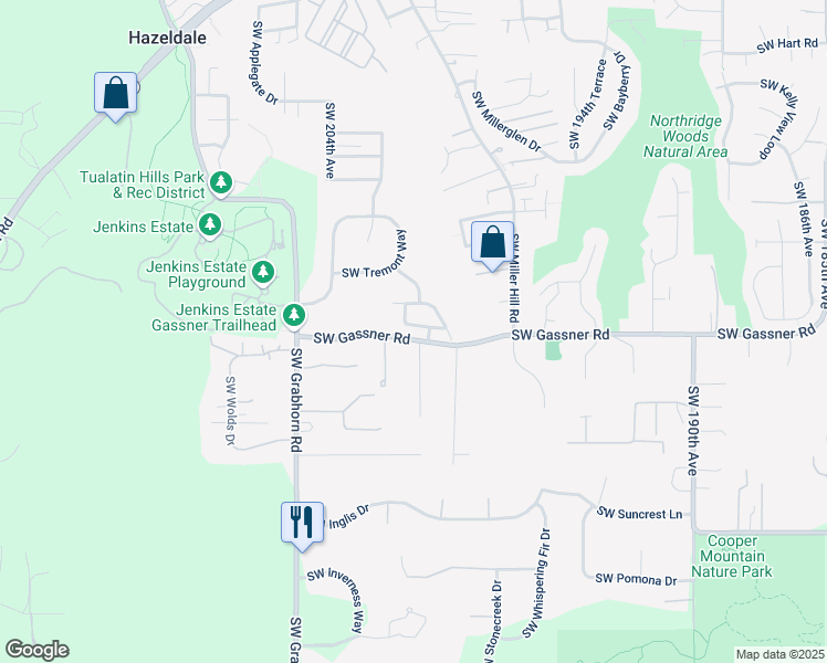map of restaurants, bars, coffee shops, grocery stores, and more near 19958 Southwest Valiant Drive in Beaverton