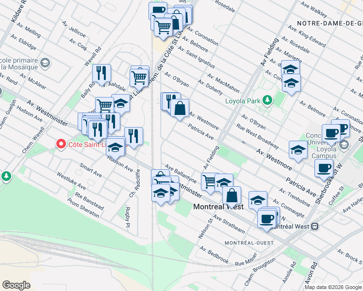 map of restaurants, bars, coffee shops, grocery stores, and more near 5235 Avenue Connaught in Montréal