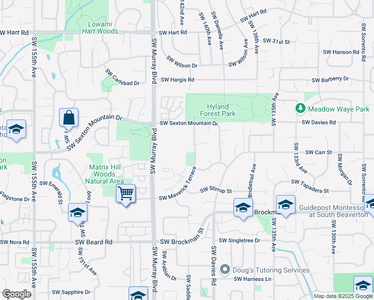 map of restaurants, bars, coffee shops, grocery stores, and more near 8425 Southwest Maverick Place in Beaverton
