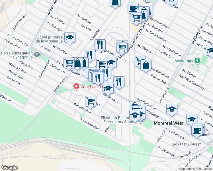 map of restaurants, bars, coffee shops, grocery stores, and more near 7923 Chemin Westover in Côte Saint-Luc