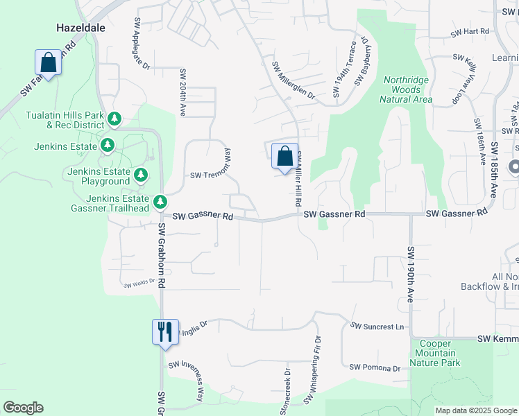 map of restaurants, bars, coffee shops, grocery stores, and more near 19927 Southwest Valiant Drive in Beaverton