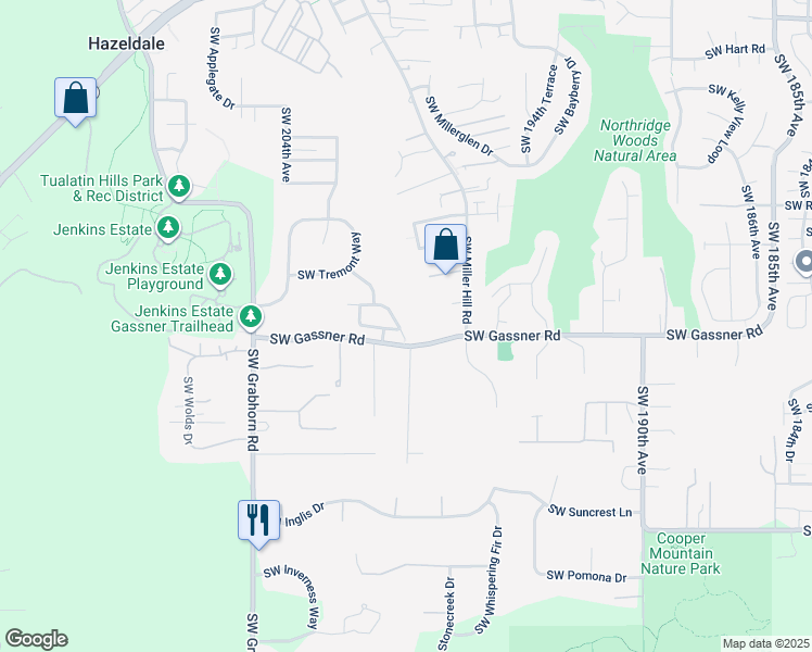 map of restaurants, bars, coffee shops, grocery stores, and more near 19927 Southwest Valiant Drive in Beaverton