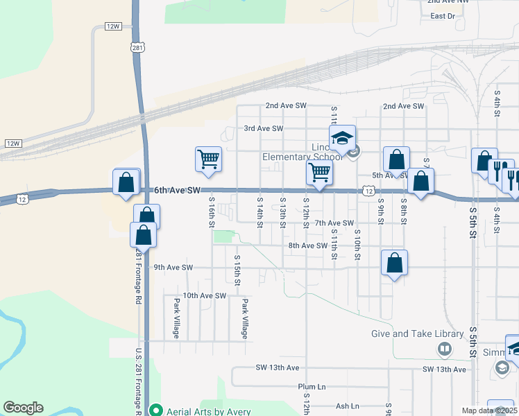 map of restaurants, bars, coffee shops, grocery stores, and more near 612 South 14th Street in Aberdeen
