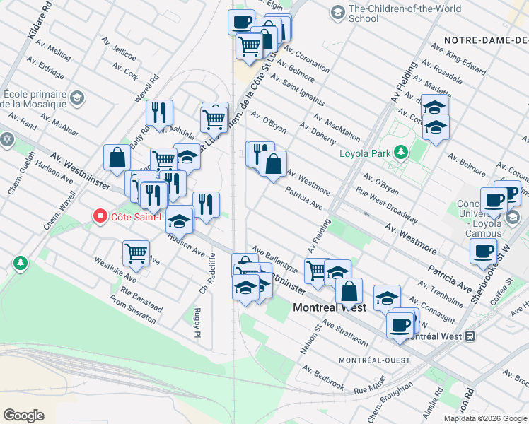 map of restaurants, bars, coffee shops, grocery stores, and more near 5267 Avenue Connaught in Montréal