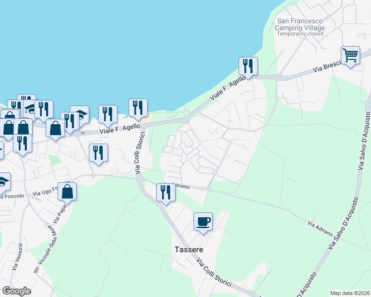 map of restaurants, bars, coffee shops, grocery stores, and more near 17 Via Giulio Cesare in Desenzano del Garda