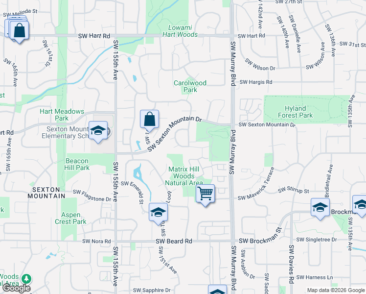 map of restaurants, bars, coffee shops, grocery stores, and more near 15018 Southwest Telluride Terrace in Beaverton