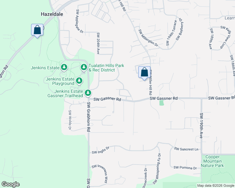 map of restaurants, bars, coffee shops, grocery stores, and more near 20215 Southwest Gassner Road in Beaverton