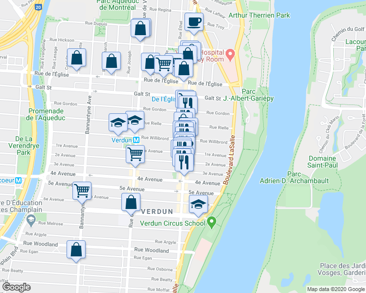 map of restaurants, bars, coffee shops, grocery stores, and more near 4533 Rue Wellington in Montréal
