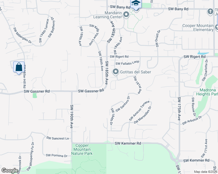 map of restaurants, bars, coffee shops, grocery stores, and more near 8399 Southwest 184th Loop in Beaverton
