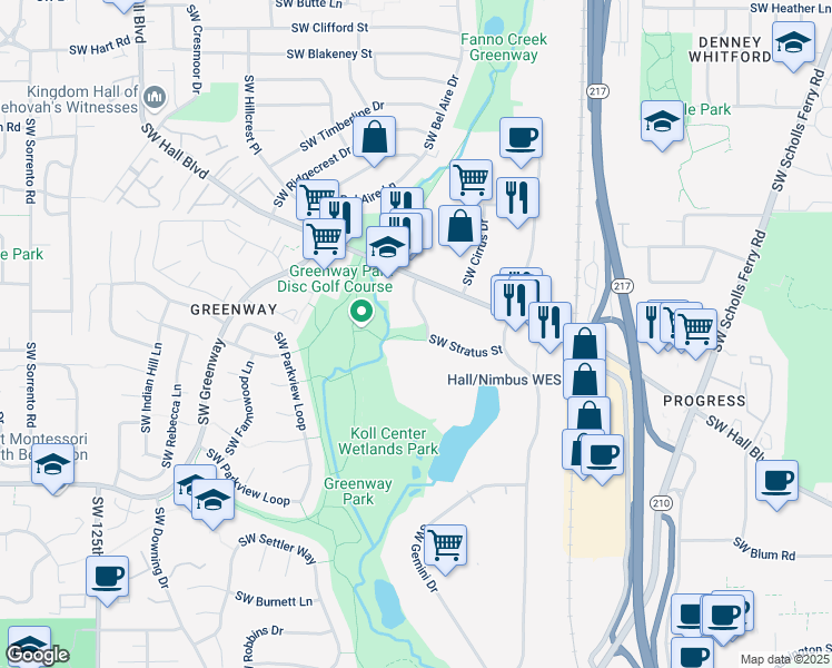 map of restaurants, bars, coffee shops, grocery stores, and more near 8405 Southwest Creekside Place in Beaverton
