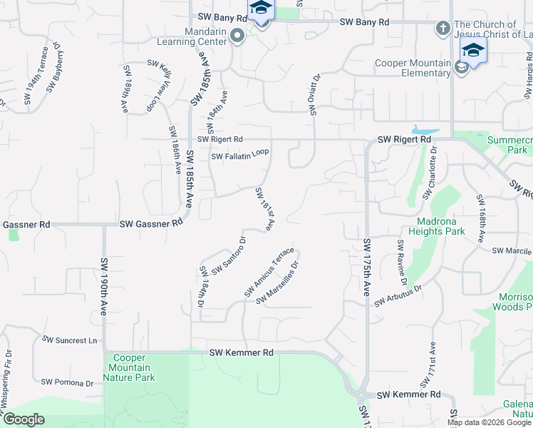 map of restaurants, bars, coffee shops, grocery stores, and more near 8453 Southwest 181st Avenue in Beaverton