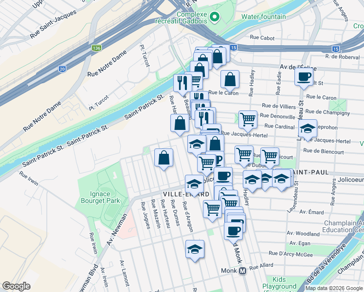 map of restaurants, bars, coffee shops, grocery stores, and more near 5945 Rue Hamilton in Montréal