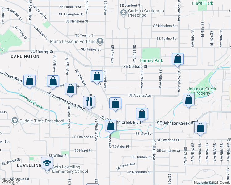 map of restaurants, bars, coffee shops, grocery stores, and more near 6372 Southeast Fern Avenue in Portland