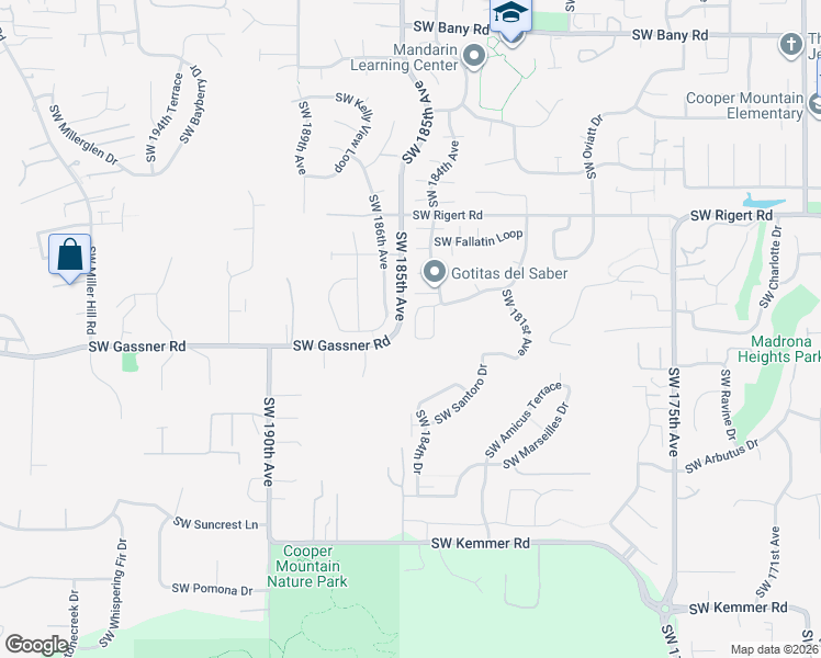 map of restaurants, bars, coffee shops, grocery stores, and more near 8399 Southwest 184th Loop in Beaverton
