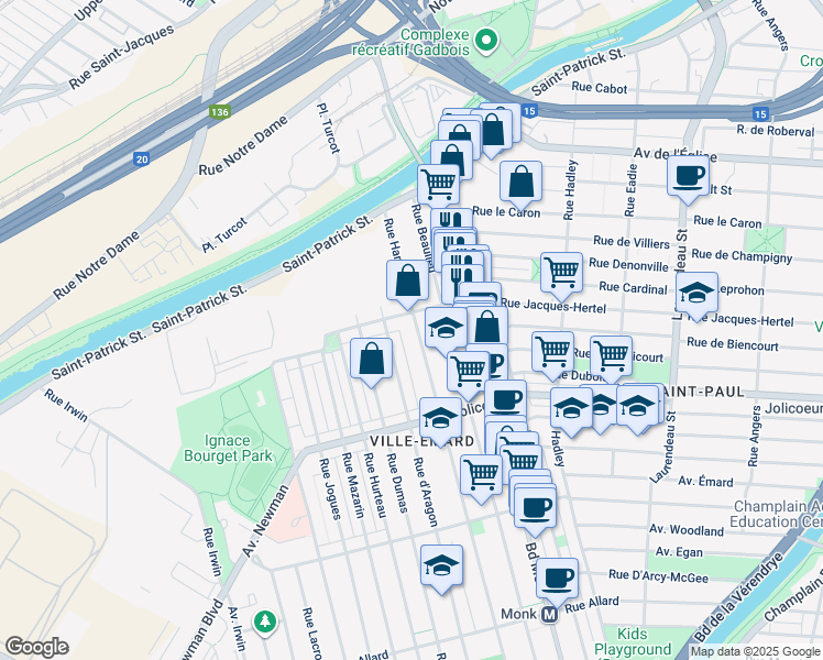 map of restaurants, bars, coffee shops, grocery stores, and more near 5939 Rue Hamilton in Montréal