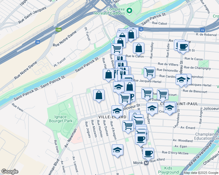 map of restaurants, bars, coffee shops, grocery stores, and more near 5939 Rue Hamilton in Montréal