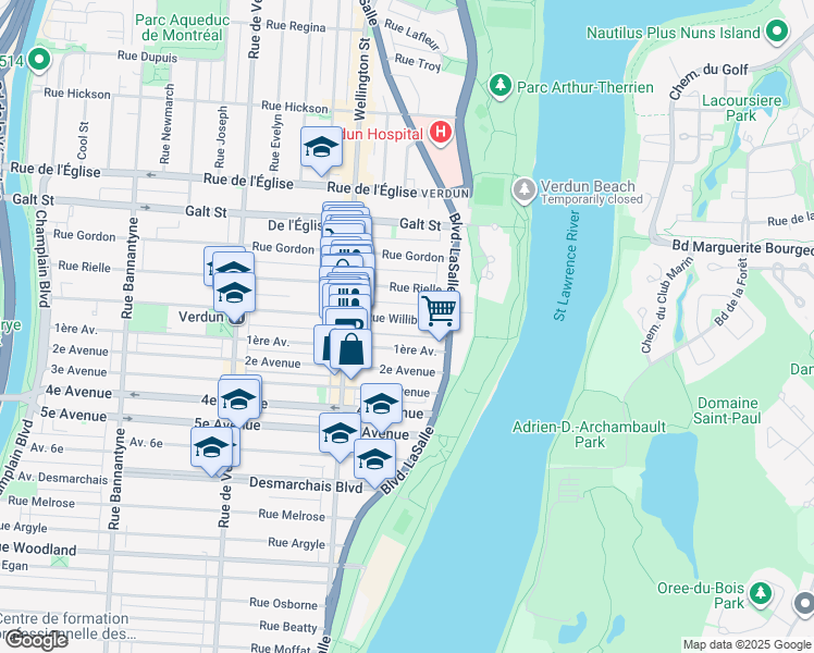 map of restaurants, bars, coffee shops, grocery stores, and more near in Montreal