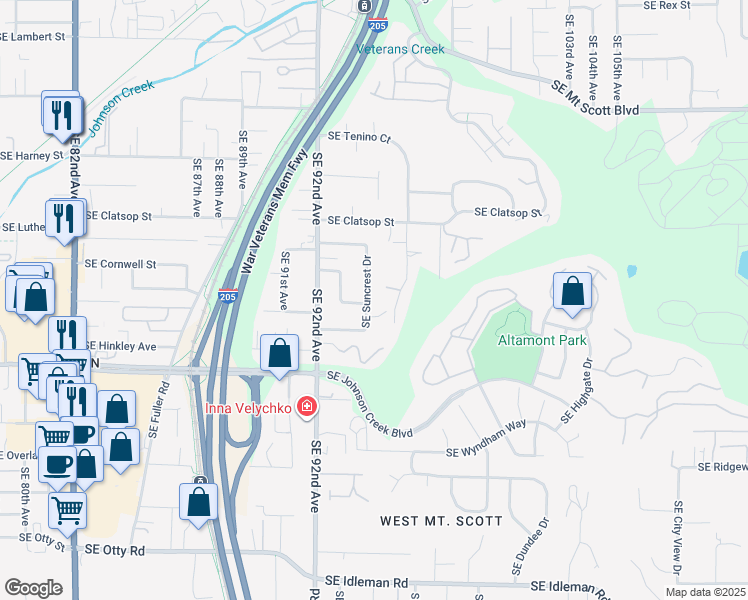 map of restaurants, bars, coffee shops, grocery stores, and more near 9409 Southeast Suncrest Drive in Happy Valley