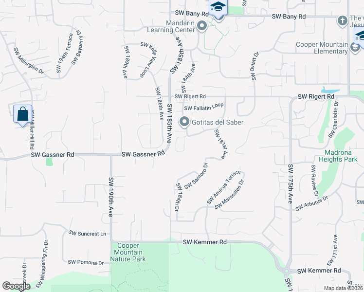 map of restaurants, bars, coffee shops, grocery stores, and more near 8399 Southwest 184th Loop in Beaverton