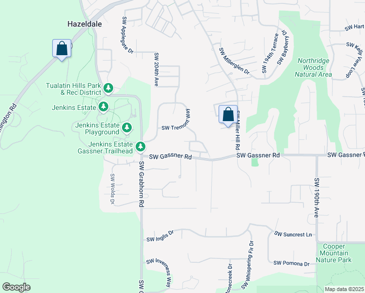 map of restaurants, bars, coffee shops, grocery stores, and more near 20215 Southwest Gassner Road in Beaverton