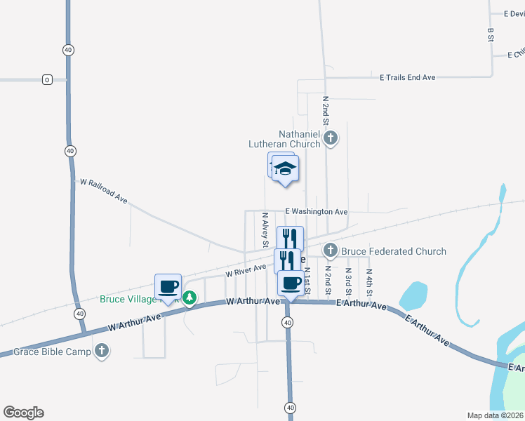 map of restaurants, bars, coffee shops, grocery stores, and more near 1007 North Alvey Street in Bruce
